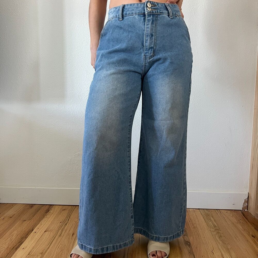 Extra Wide Leg Blue Jeans High Rise Denim Boho Medium hippie Artsy Eclectic cool
